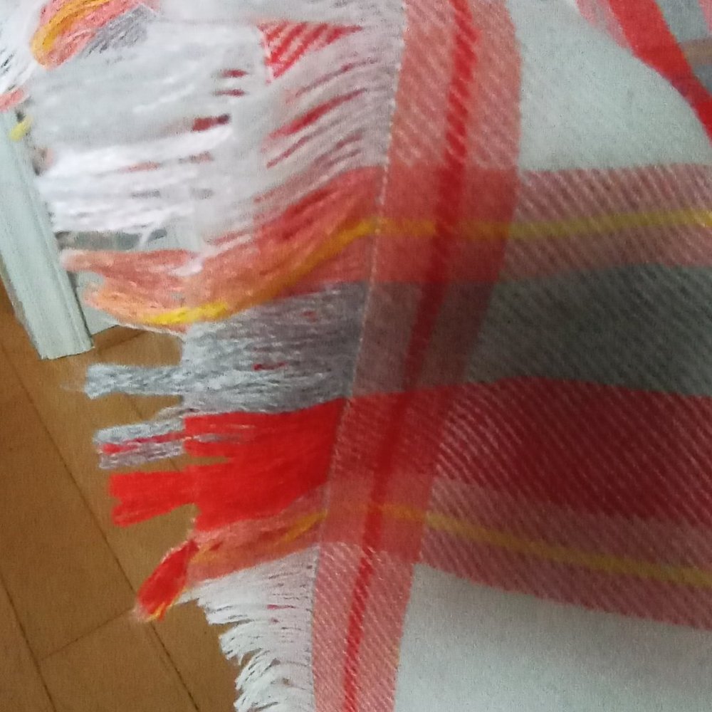 Plaid Throw Large Size L66" X W 53" Cream/Orange/Pale Grey/Yellow - Picture 6 of 8